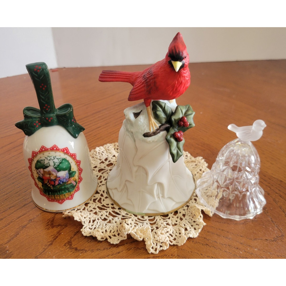 Vintage Avon Dinner Bells‎ Porcelain Glass Christmas Birds Collectibles Lot of 3